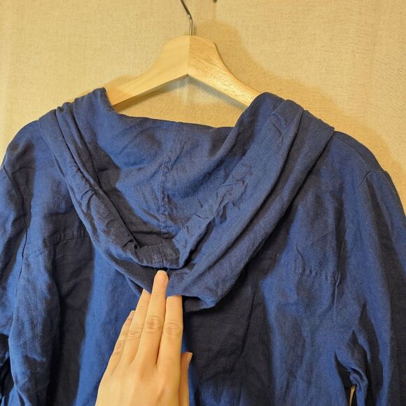 Ellen Tracy Linen Blend Navy Blue 3/4 Sleeve Loose Fit Hoodie Large - Picture 8 of 9